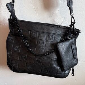 Steve Madden Black Embossed Crossbody Bag with Chain